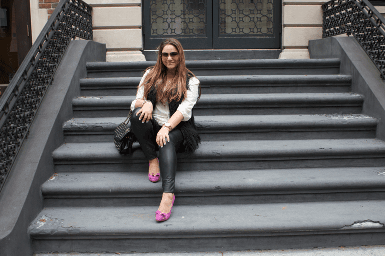 nyc fashion style blog blogger missyonmadison leatherpants fauxfurvest rebeccaminkogg michaelkors pinkpumps