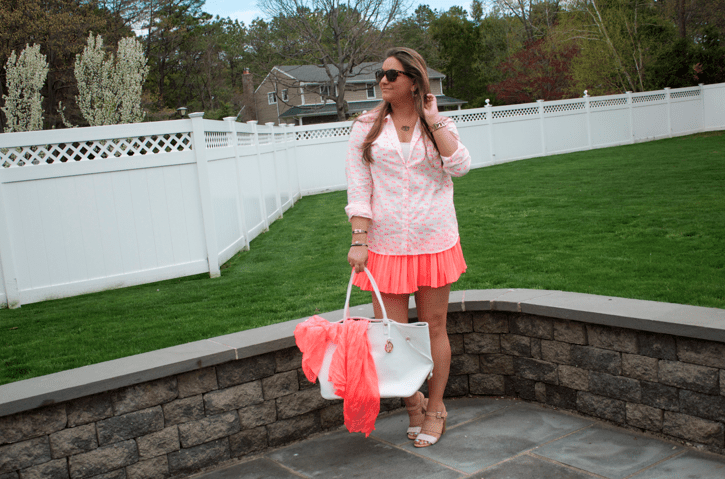 missyonmadison target meronabuttondowntop peachskirt chiffonskirt blog blogger fashion style summer henribendeltote henribendel whiteleathertote beigesandals