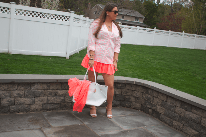 missyonmadison target meronabuttondowntop peachskirt chiffonskirt blog blogger fashion style summer henribendeltote henribendel whiteleathertote beigesandals