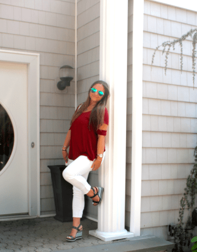 oldnavy whitejeans zoiieboutique vincecamuto vincecamutobucketbag whitebucketbag redtop mirroredaviators nauticalwedges payless shoes summerstyle fashionblog missyonmadison fashionblogger