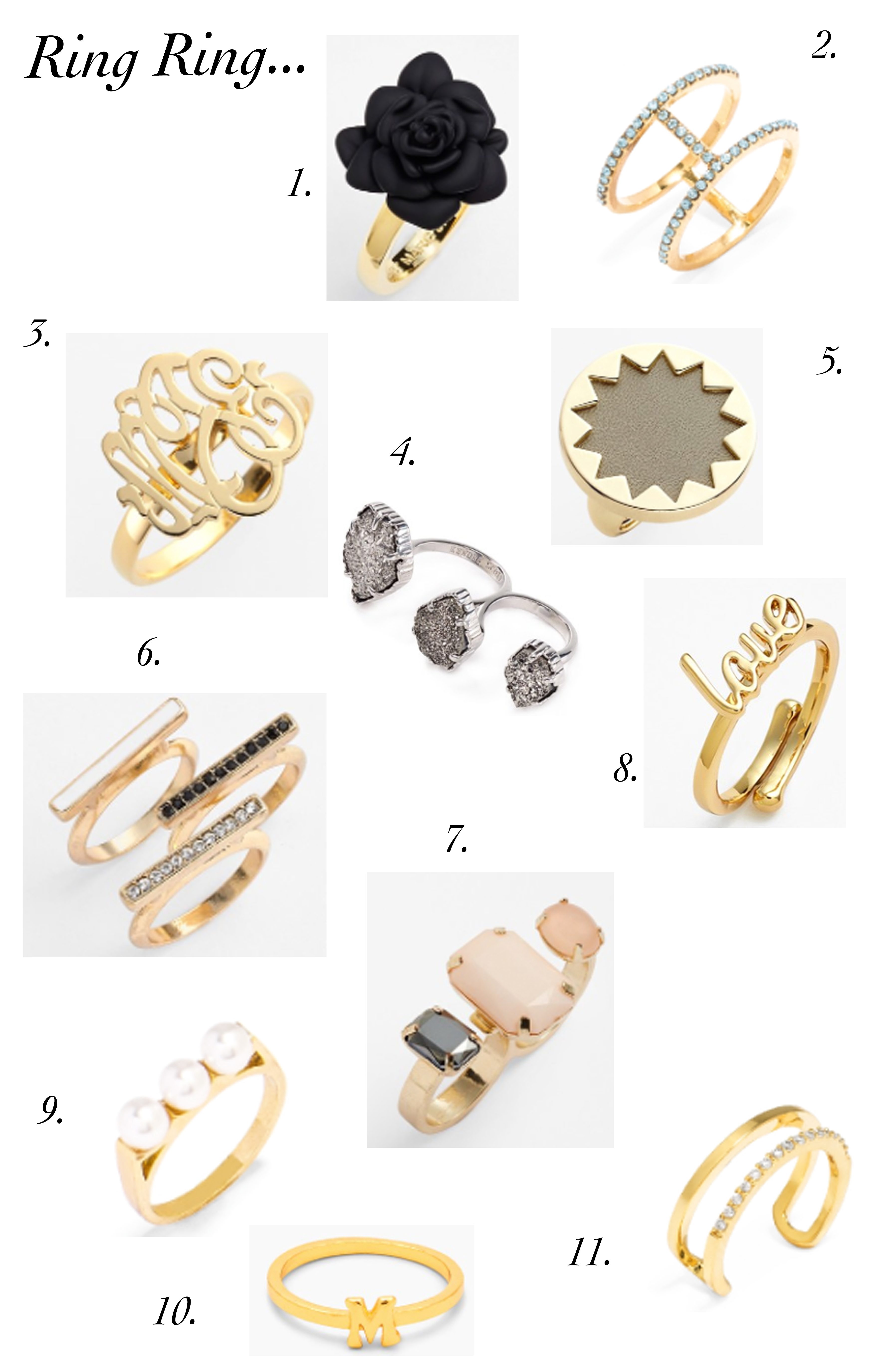 Fashion Rings + Midi Rings Under $150 // Kendra Scott Kate Spade Gorjana Nordstrom Monogram Ring
