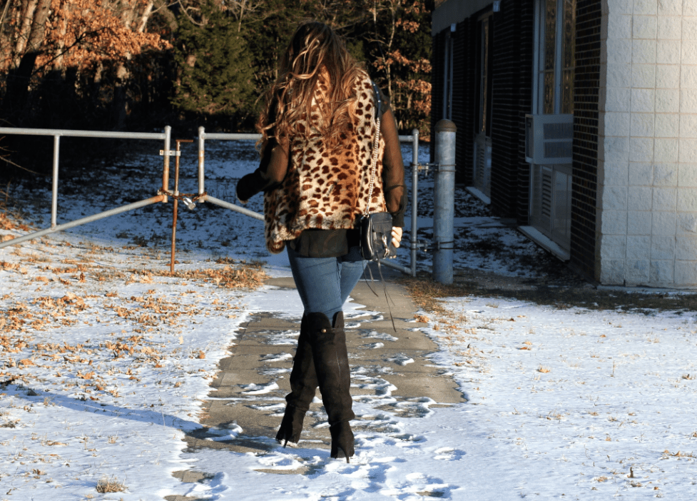 Leopard Faux Fur Vest - Black Suede OTK Boots