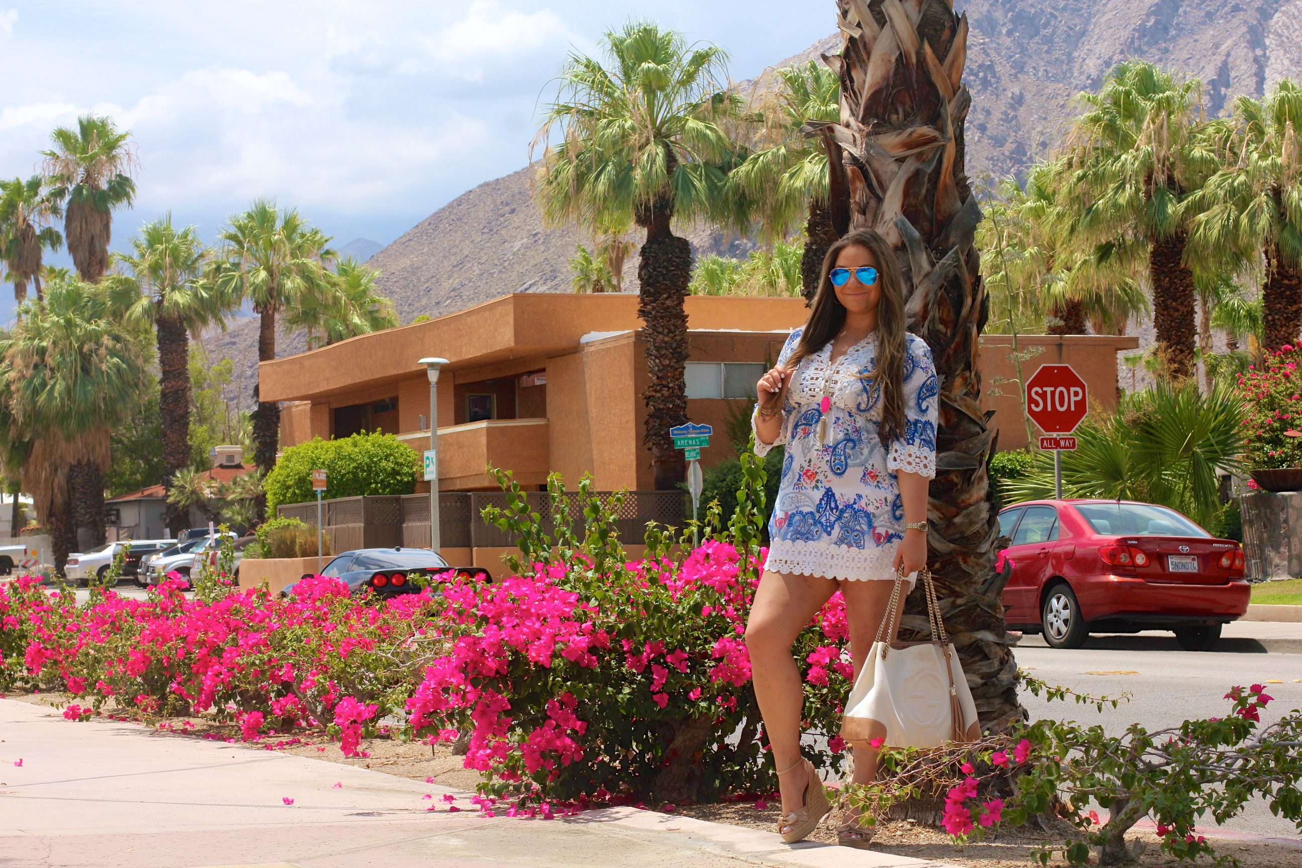 missyonmadison, melissa tierney, fashion blogger, palm springs, choies, paisley dress, gucci bag, gucci, gucci soho tote, espadrille wedges, nude espadrille wedges, ray bans, blue aviators, kendra scott necklace, la blogger blogger, tbt, style blogger, 