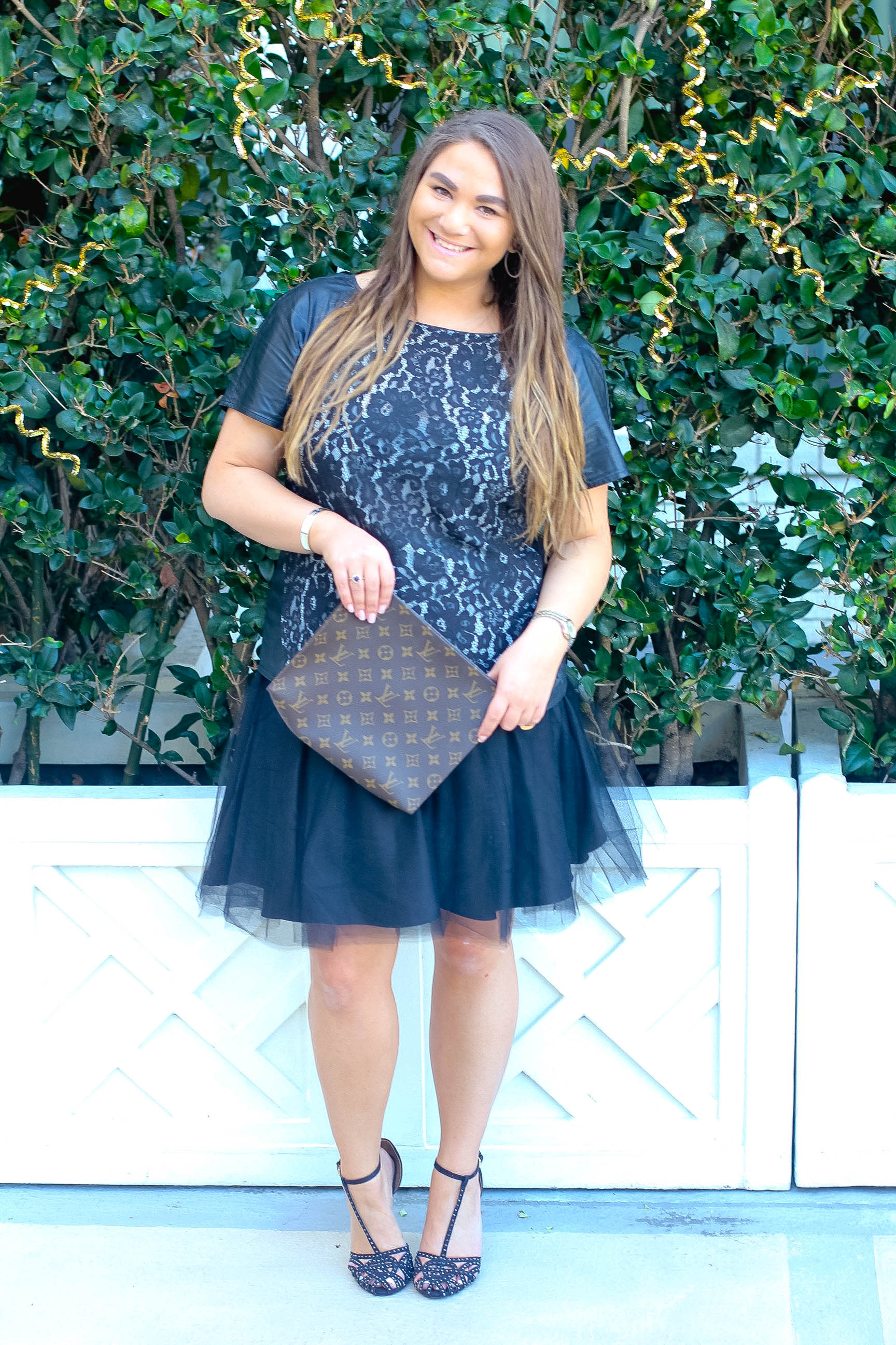 missyonmadison, melissa tierney, fashion blogger, fashion blog, fall style, holidays, holiday season, holiday dressing, what to wear for the holidays, tulle skirt, black tulle skirt, black t strap heels, black heels, holiday footwear, black floral blouse, black lace top, black faux leather top, louis vuitton toiletry pouch, louis vuitton toiletry pouch 26, la blogger, la style, what to wear for the holidays, beverly hills, beverly wilshire, rodeo drive, rodeo gives back, beverly hills holiday lighting celebration,