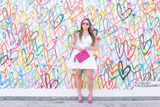 missyonmadison, melissa tierney, missy on madison instagram, pink pumps, pink bow pumps, michael kors heels, fuschia pink pumps, fuschia pumps, white dress, white fit and flare dress, gigi ny, gigi ny magenta clutch, pink clutch, pink ray bans, pink aviators, monogram necklace, heart wall, abbot kinney, venice, heart wall venice, vday, valentines day, valentines day style,