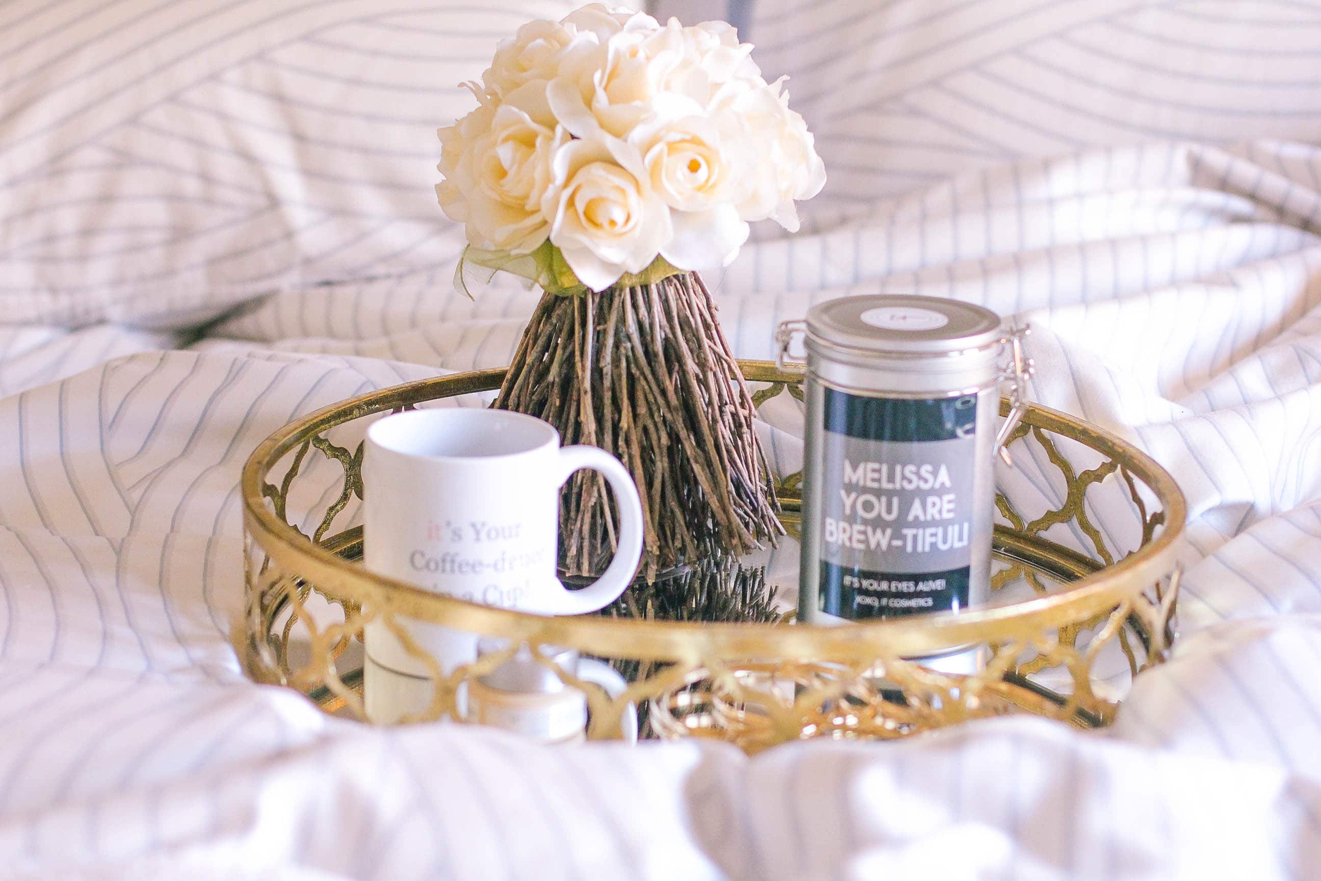missyonmadison, it cosmetics, coffee, morning coffee, rainy day in, breakfast in bed, rainy day in bed, coffee mug, gold butler tray, melissa tierney, missyonmadison instagram, la blogger, bloglovin, 