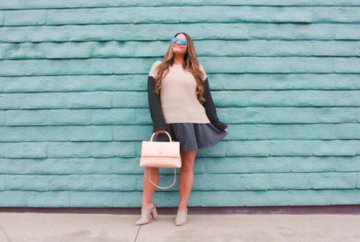 missyonmadison, missyonmadison instagram, melissa tierney, melissa tierney blog, melissa tierney blogger, la blogger, style blogger, style inspo, fall style, fall 2018 style, cecilia new york, cecilia new york roper, cecilia new york shoes, gray skater skirt, colorblock sweater, splendid la sweater, splendid la colorblock sweater, chanel flapbag, beige chanel bag, raybans, taupe mules, gray mules, fall trends,