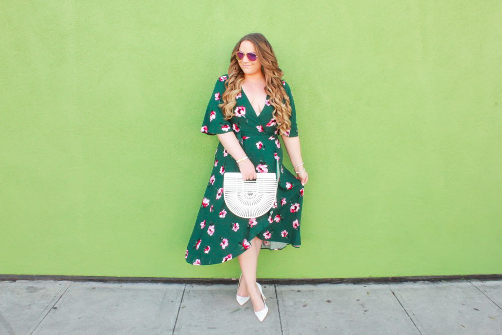 missyonmadison, missyonmadison blog, missyonmadison instagram, melissa tierney, melissa tierney blog, melissa tierney blogger, la blogger, fashion blogger, fashion inspo, outfit blog, outfit blogger, style inspo, style blog, style blogger, ootd, white pointed toe pumps, white pumps, white pointed pumps, easter dress, what to wear for easter, green wrap dress, floral wrap dress, green floral wrap dress, bobeau floral wrap dress, white cult gaia bag, white ark bag, white cult gaia ark bag, spring style, spring fashion, how tot wear the ark bag, how to style white heels,