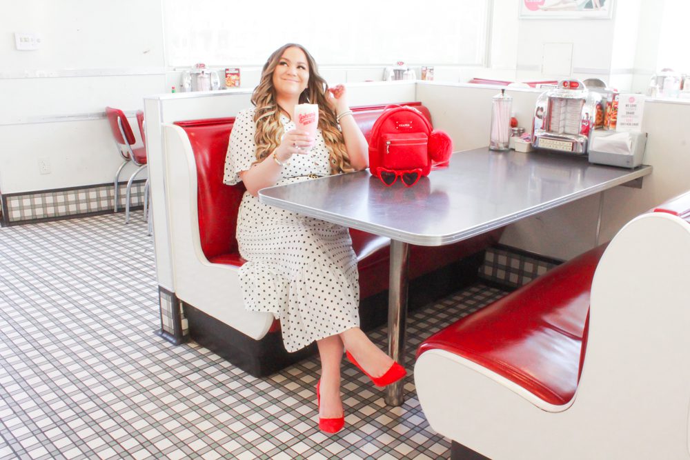 missyonmadison, missyonmadison blog, missyonmadison instagram, la blogger, bloglovin, johnny rockets, 50s photoshoot, polka dot dress, polka dot maxi dress, red backpack, red mini backpack, grafea backpack, red pumps, red suede pumps, red heels, red manolo blahnik heels,red jimmy choo heels, la blogger, style blog, style blogger, outfit inspo, hair extensions, white and black polka dot dress, 