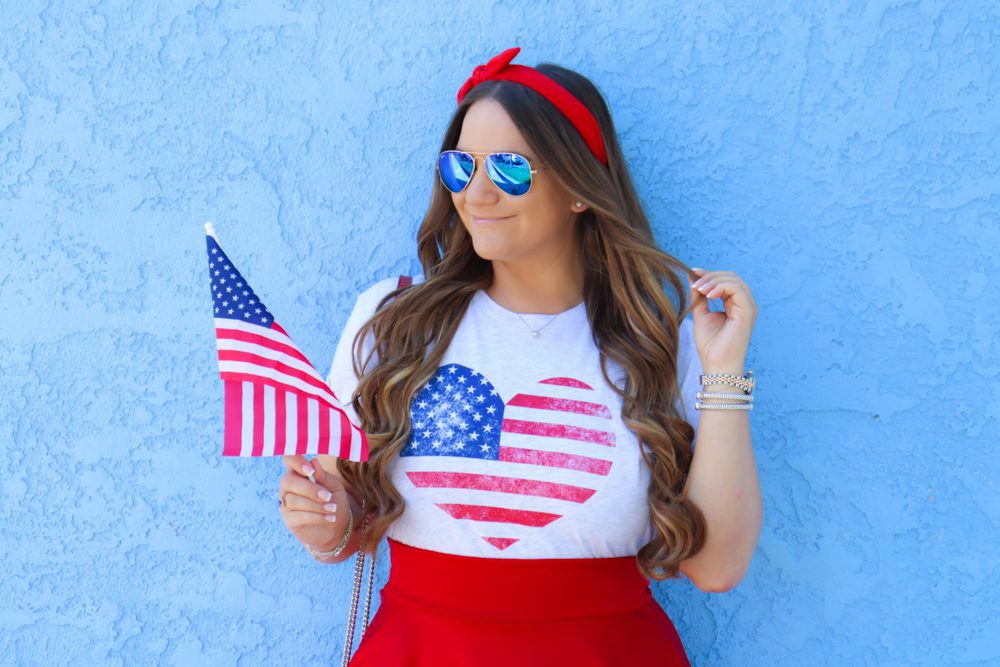 missyonmadison, missyonmadison blog, la blogger, missyonmadison instagram, patriotic tee shirt, red white and blue, red white and blue outfit, american flag tee, style inspo, style blogger, style blog, red gucci bag, gucci bag, pink lily patriotic collection, patriotic tee pink lily, blue sandals, blue ankle strap heels, blue sandal heels, 4th of july party, american flag,