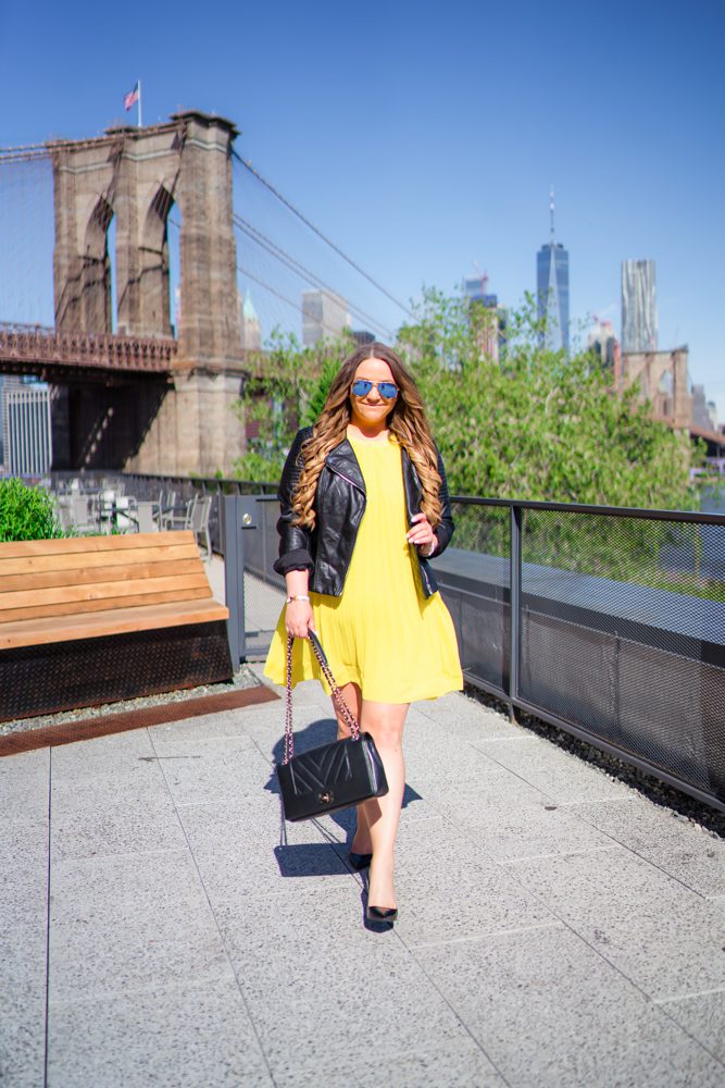 missyonmadison, missyonmadison instagram, missyonmadison blog, la blogger, fashion blog, fashion blogger, style blog, style blogger, style inspo, ootd, nyc style, new york city style, outfit ideas, outfit inspo for fall, black pumps, yellow dress, black moto jacket, fall moto jacket, black chanel bag, black chanel flap bag, shein yellow dress, melissa tierney,