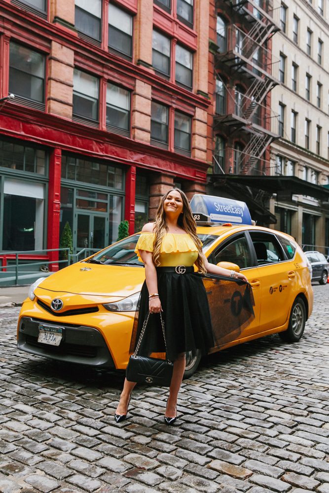 missyonmadison, missyonmadison blogger, missyonmadison instagram, la blogger, melissa tierney, melissa tierney instagram, fashion blogger, fashion blog, ny street style, nyc style, style blog, style blogger, outfit inspo, outfit ideas, ootd, black pumps, black tulle skirt, black chanel flap bag, chanel bag, yellow bodysuit, taxi cab photoshoot, nyc photography,