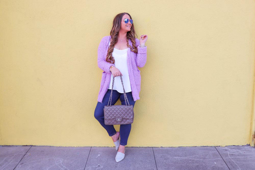 missyonmadison, missyonmadison blog, la blogger, missyonmadison instagram, outfit inspo, outfit goals fall 2019 style, fall cardigans, affordable cardigans, nordstrom, shop the mint reviews, shop the mint, red dress boutique, red dress boutique reviews, fall 2019 cardigans, purple cardigans, grey chanel bag, gray chanel bag, shop pink blush skinny jeans, white chiffon camisole, how to style a cardigan for fall, colorful cardigans, ootd, melissa tierney,