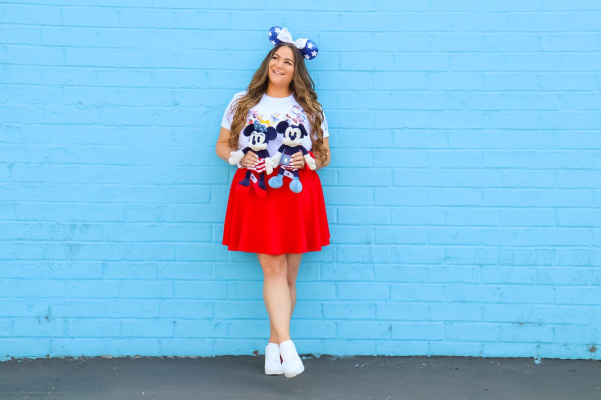 missyonmadison, missyonmadison blog, la blogger, 4th of july outfit, disney style, disney fashion, disney blogger, 4th of july disney, disney 4th of july look, disney 4th of july fashion, stars headband, minnie ears, 4th of july minnie ears, red skater skirt, red loungefly backpack, red loungefly wristlet, primark disney sneakers, primark sneakers, disney usa tee, disney 4th of july tee, 